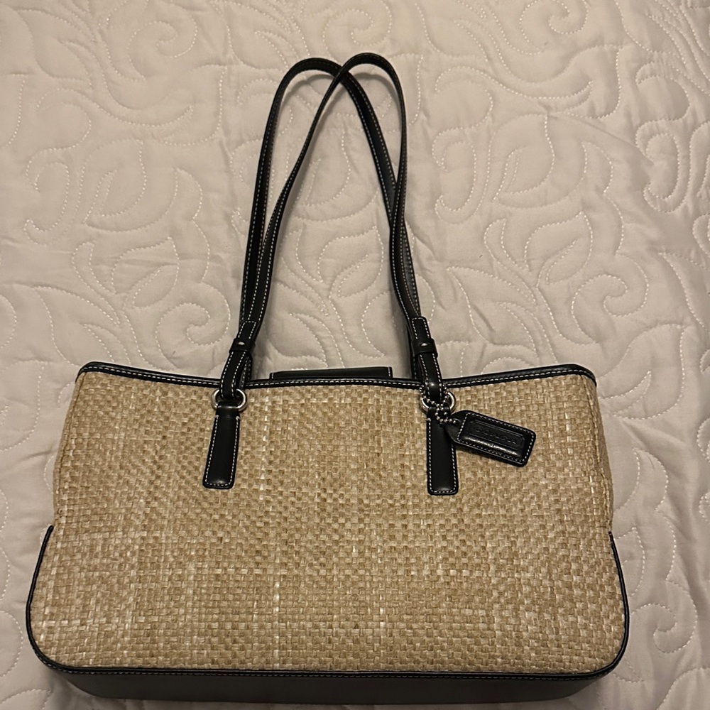 Elegant Tan and Black Women's COACH Tote Bag